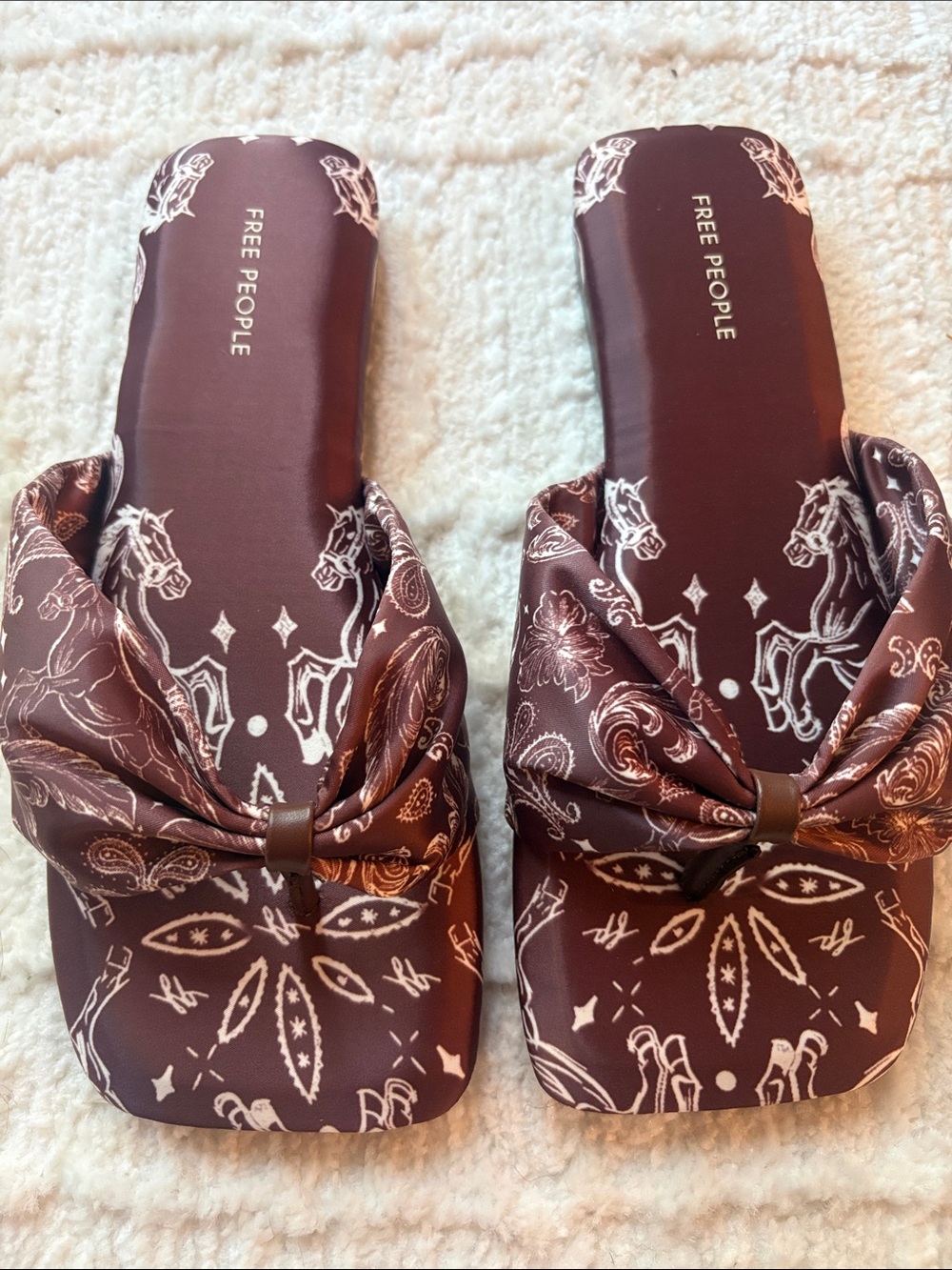 Free People Horses Bandana-Print Bow Slip-On Mules - Brown